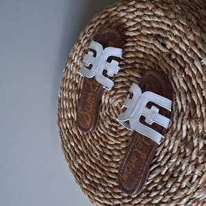 Sam Edelman Girls Double E Bay White Leather Flat Slip-on Sandals‎ S-1